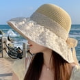 thumbnail image 3 of SikaFu Summer New Seaside Holiday Sunscreen Hats Female Lace Flower Splicing Cold Hat Fashionable Foldable Fisherman Hat, 3 of 9