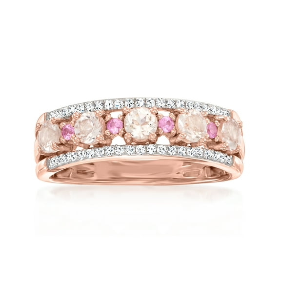 Ross-Simons 0.45 ct. t.w. Morganite and .10 ct. t.w. Diamond Ring With Pink Sapphire Accents in 18kt Rose Gold Over Sterling, Women's, Adult