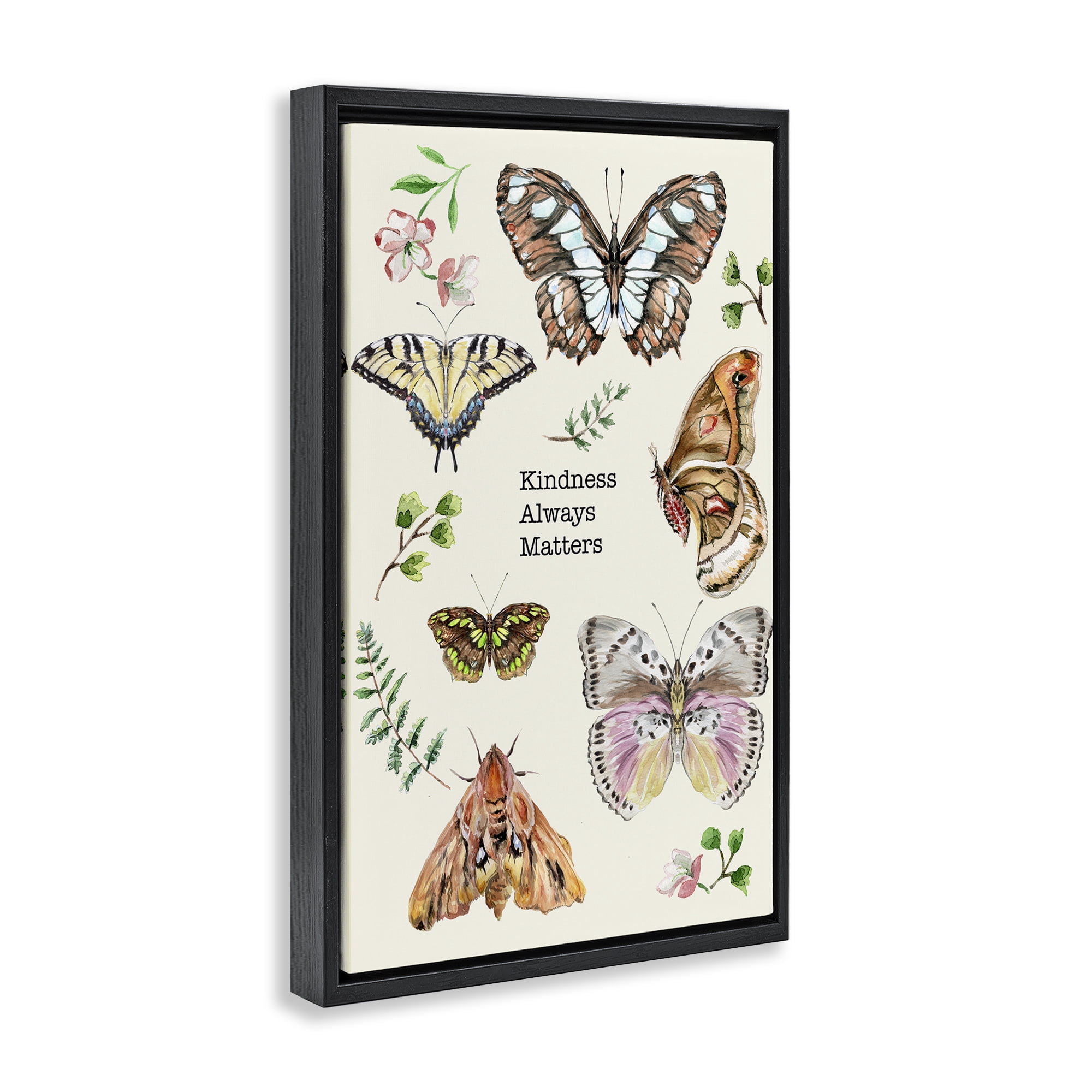 Stupell Industries Kindness Matters Insects Animals & Insects Painting Black Floater Framed Canvas Art Print Wall Art, 17 x 25