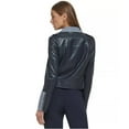 thumbnail image 2 of DKNY Womens Mixed Media Motorcycle Jacket, Blue, 6, 2 of 2