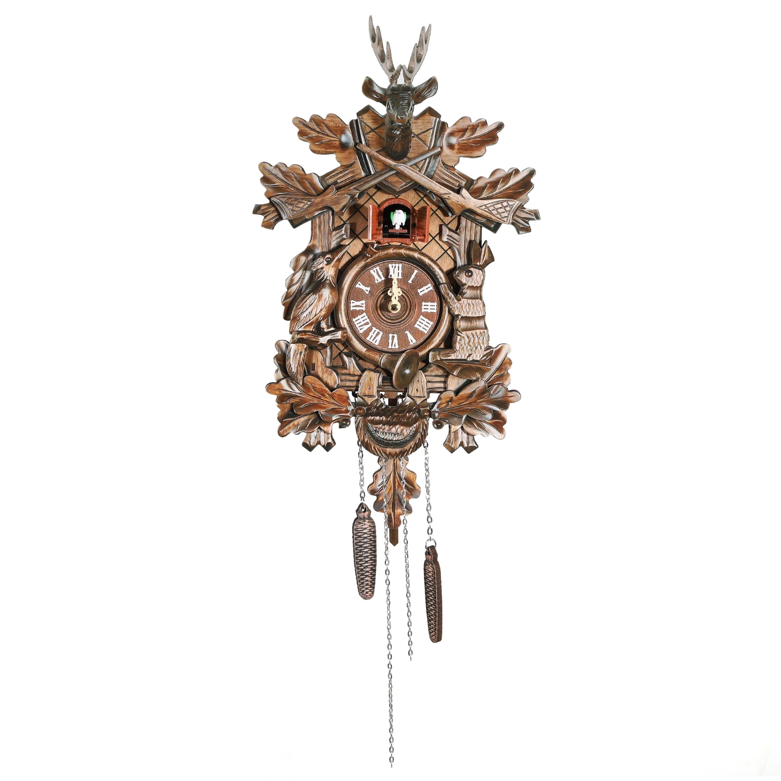 Wooden Cuckoo Clock 3D Swing Clock Animated Wall Clock Bird Time Bell Alarm 