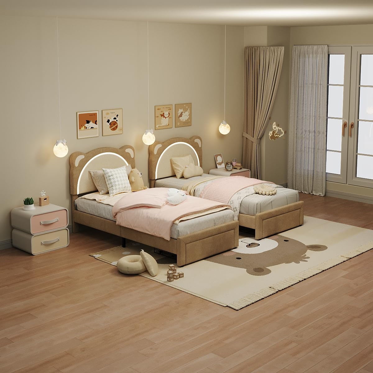 Danolapsi Twin Size Bed Frame, Upholstered Platform Bed Frame with Adjustable Headboard & Led Light, Wooden Slats Support, No Box Spring Needed