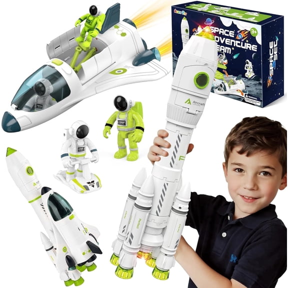 AuntyFey Space Rocket Toys, Spaceship Shuttle with Glowing & Sound Effect, Educational Stem Gift for Boy Girl