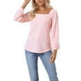 thumbnail image 4 of INSPIRE CHIC Women's Casual Hollow Out Shirt Square Collar Puff Long Sleeve Pullover Tops, 4 of 5