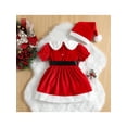 thumbnail image 3 of Toddler Baby Girl Christmas Dress Santa Claus Dress Red Velvet Long Sleeve Tulle Princess Dress with Headband Outfit, 3 of 9