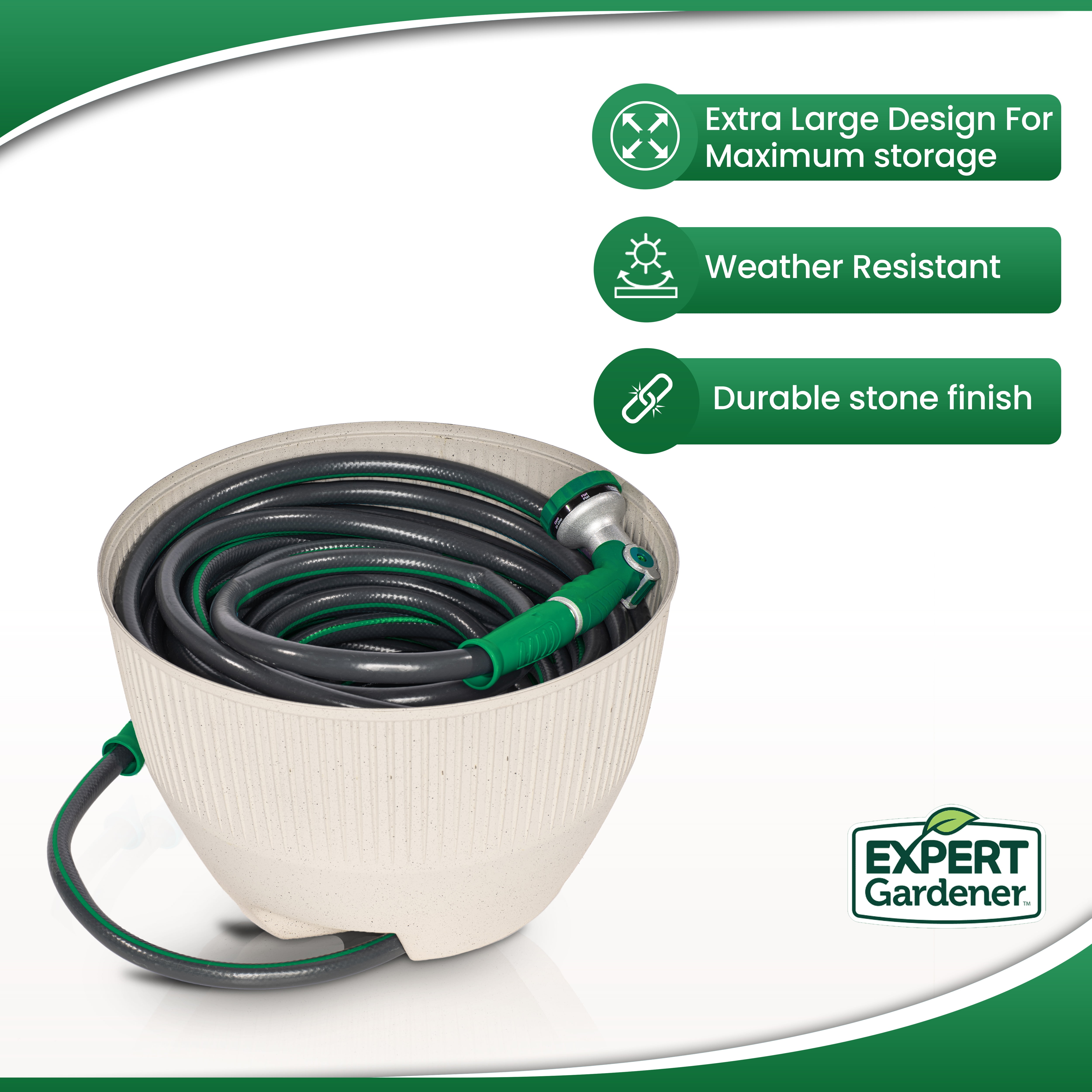 Expert Gardener Hose Pot in Resin with Built-in Drainage and Stone Finish 18" W x 18" D x 12" H