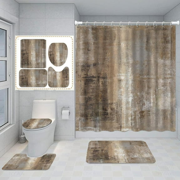 Rainbow Ombre Shower Curtain Set 4 Piece Sets with Non-Slip Rugs,Toilet Lid Cover and Bath Mat,Ombre Grunge Shower Curtain Set with 12 Hooks Bathroom Set Home Décor Hooks 72 x 72 Inches