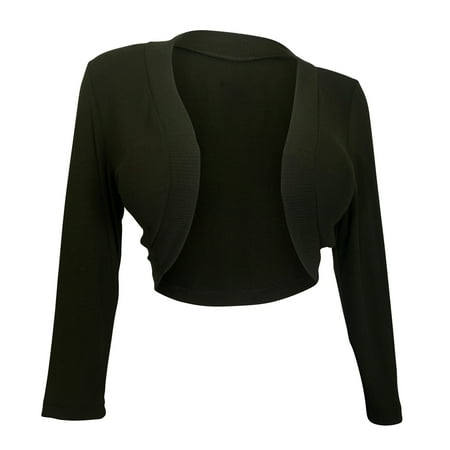 eVogues Plus Size 3/4 Sleeve Cropped Bolero Shrug Olive