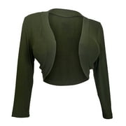EVOGUES APPAREL eVogues Plus Size 3/4 Sleeve Cropped Bolero Shrug Olive Green