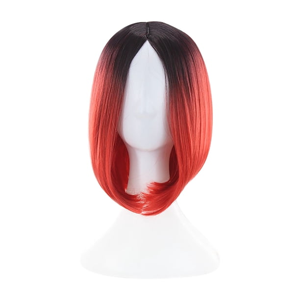 Peluca corta y lisa con flequillo, de seda sintética resistente a altas temperaturas, para mujer, cosplay, uso diario y fiestas, con gorro ajustable y aspecto natural