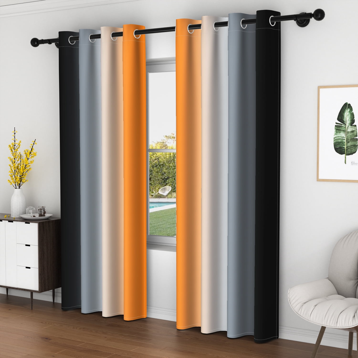 Lfeey Blackout Curtains for Bedroom Black and Burnt Orange Patchwork Curtains, 2 Panels Set, 42 x 72 inch