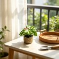 thumbnail image 4 of Faux Potted Plant in Woven Straw Basket – Assorted Leaf Styles Mini Artificial Greenery for Home Office Shelf Tabletop, 4 of 6