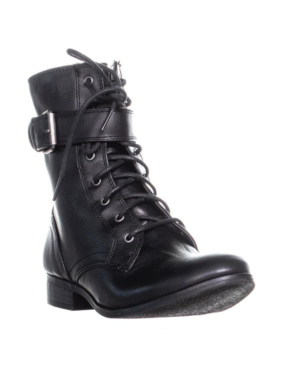 Womens SC35 Ricky Buckle Zipper Combat Boots, Black