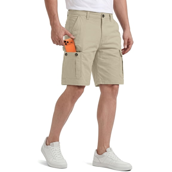 NY Threads Mens Cargo Shorts Relaxed Fit Cotton Casual Work Outdoor Hiking Shorts with Multiple Pockets, 40, Light Khaki