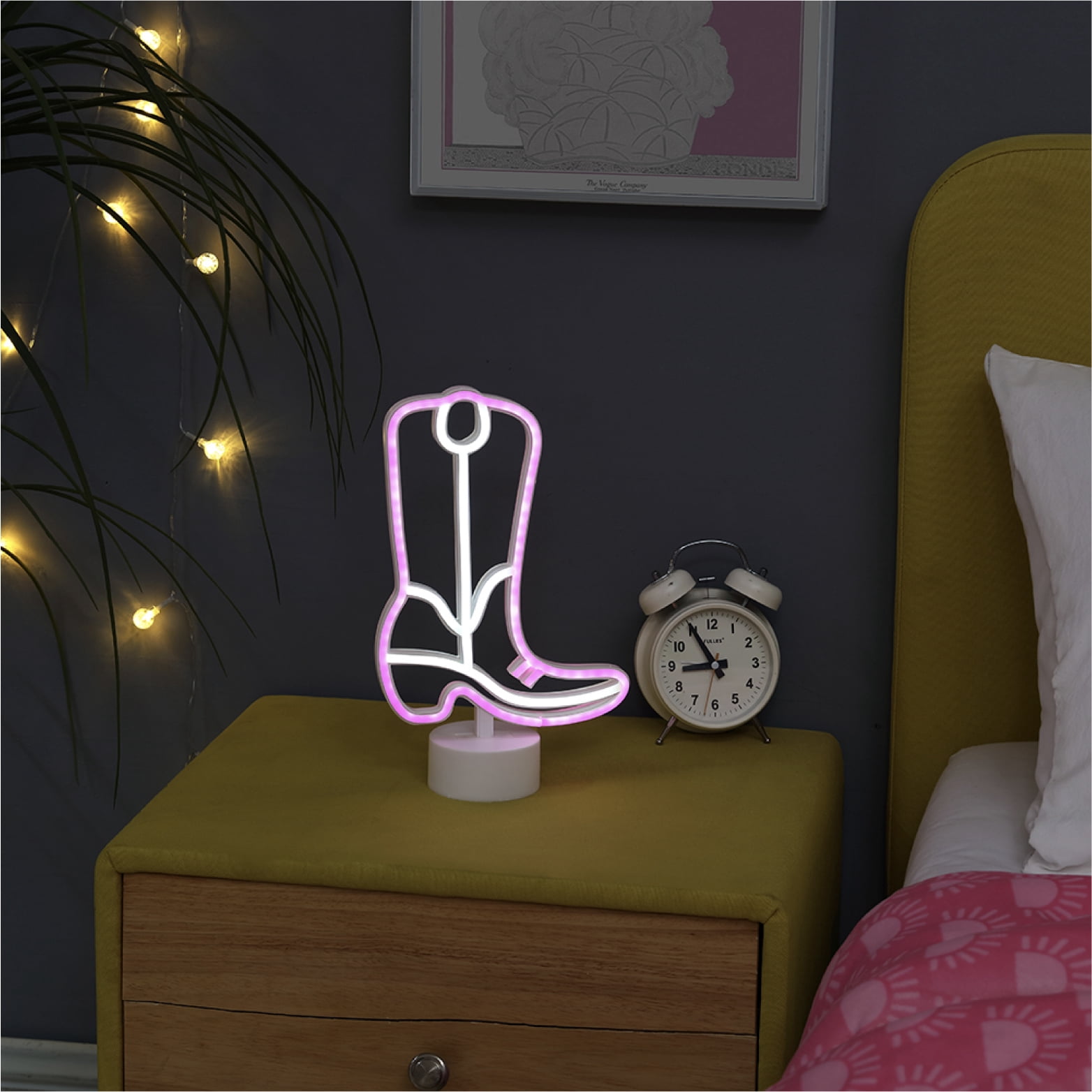 Urban Shop 12" H Cowboy Boot LED Neon Table Light, Pink and White