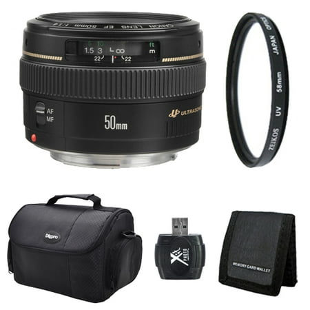 Canon EF 50mm f1.4 USM Standard & Medium Telephoto Lens for Canon SLR Cameras w/ 58mm Multicoated UV Protective Filter, Deluxe Bag, Tri-fold Memory Card Wallet, USB 2.0 Card
