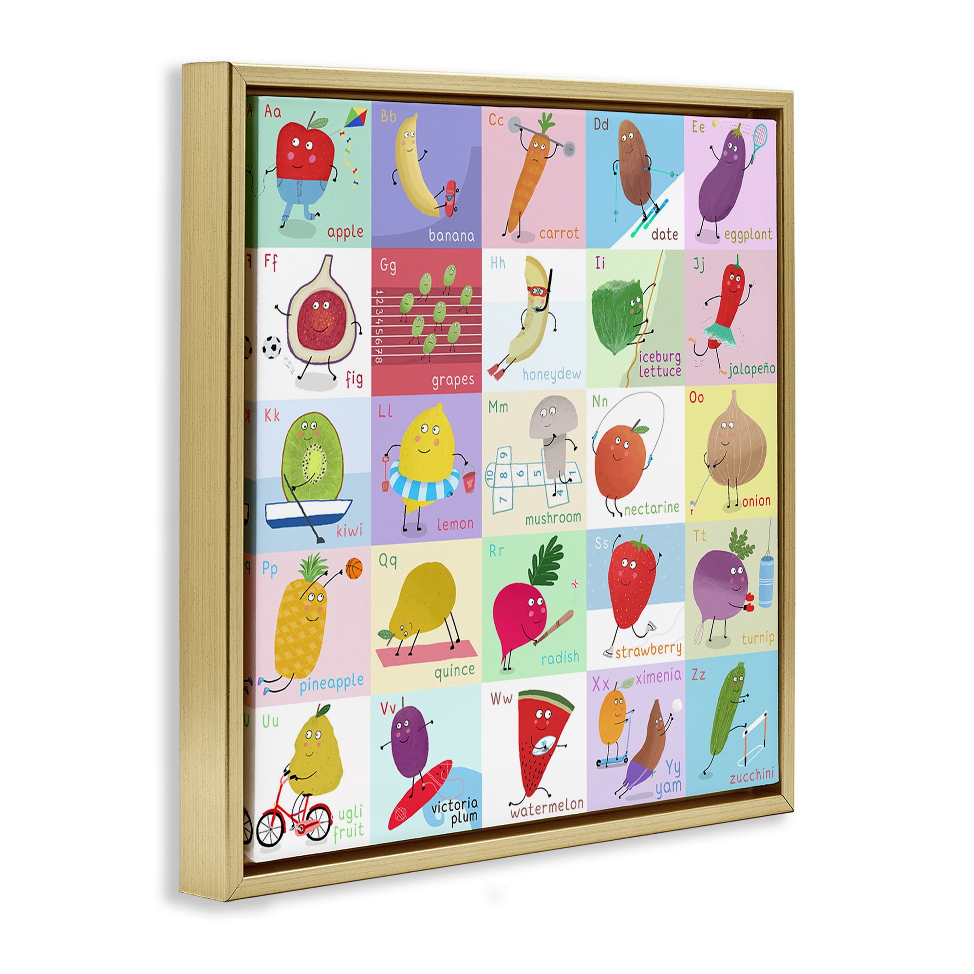 Stupell Industries Sporty Fruit Educational Gold Framed Floater Canvas Wall Art, design by Carla Daly