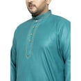 thumbnail image 5 of Men's Plus Size Solid Pure Cotton Kurta with Pyjamas Pathani shape Mandarin collar, long roll-up sleeves, Color: Turquoise, Size: XXL, 5 of 5