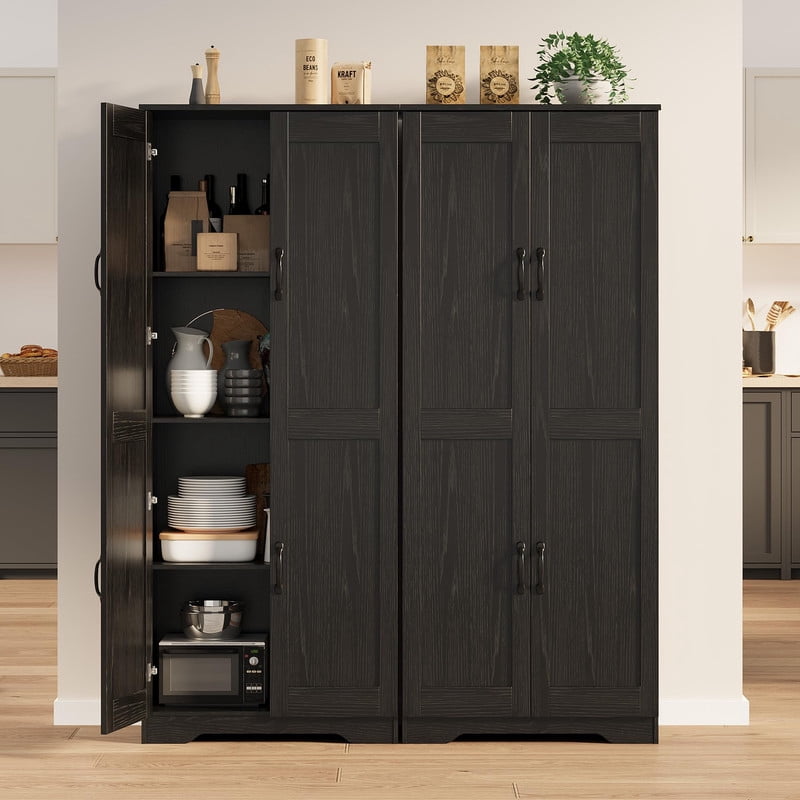 TROPOW Tall Pantry Cabinet, 60" Kitchen Storage Cabinet with 2 Doors & Adjustable Shelves, Freestanding Wooden Cupboard for Bathroom，Dining Room, Living Room