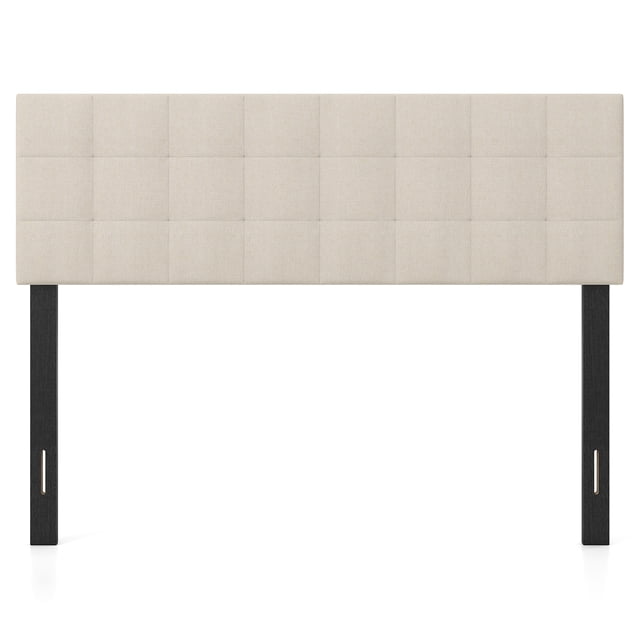 Gymax Upholstered Headboard Queen/Full Size Quilted Grid Linen Fabric Bed Frame Beige