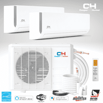 Cooper & Hunter 18000 230V Wall Mounted Dual 2 Zone Mini Split Heat Pump Air Conditioner 12K 12K BTU Cover 1100 Sq Ft WiFi