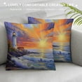 thumbnail image 3 of Orinice Lighthouse Sunset Rocky Shore Graphic Decorative Cushion Throw Pillow Cover for Home Couch Living Room Bed Sofa Square Printed on Both Sides 1PC 18x18in, 3 of 5