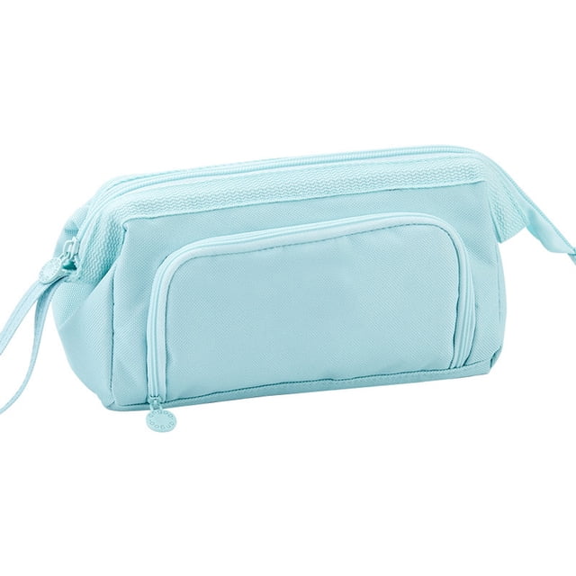 sweethay Bolsas de lápices Caja de almacenamiento multifuncional de gran capacidad Papelería Tela de color sólido Útiles escolares Niños Oficina Carpetas de archivos Azul