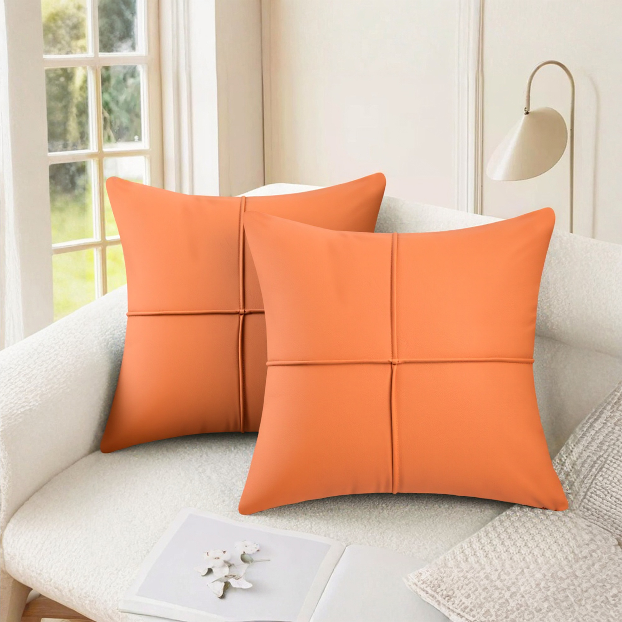 Unique Bargains Set of 2 Square Throw Pillow Covers Decorative Cases Orange