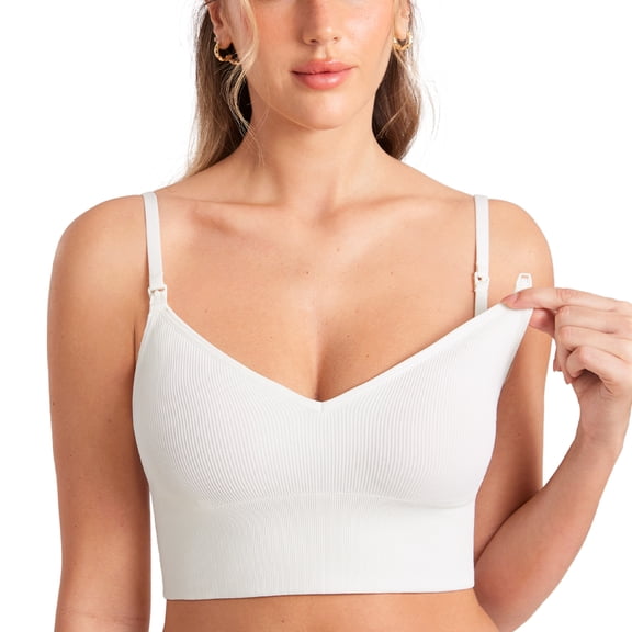 Women Ribbed Wireless Nursing Bras for Breastfeeding Longline Maternity Sleep Bra V Neck Comfort