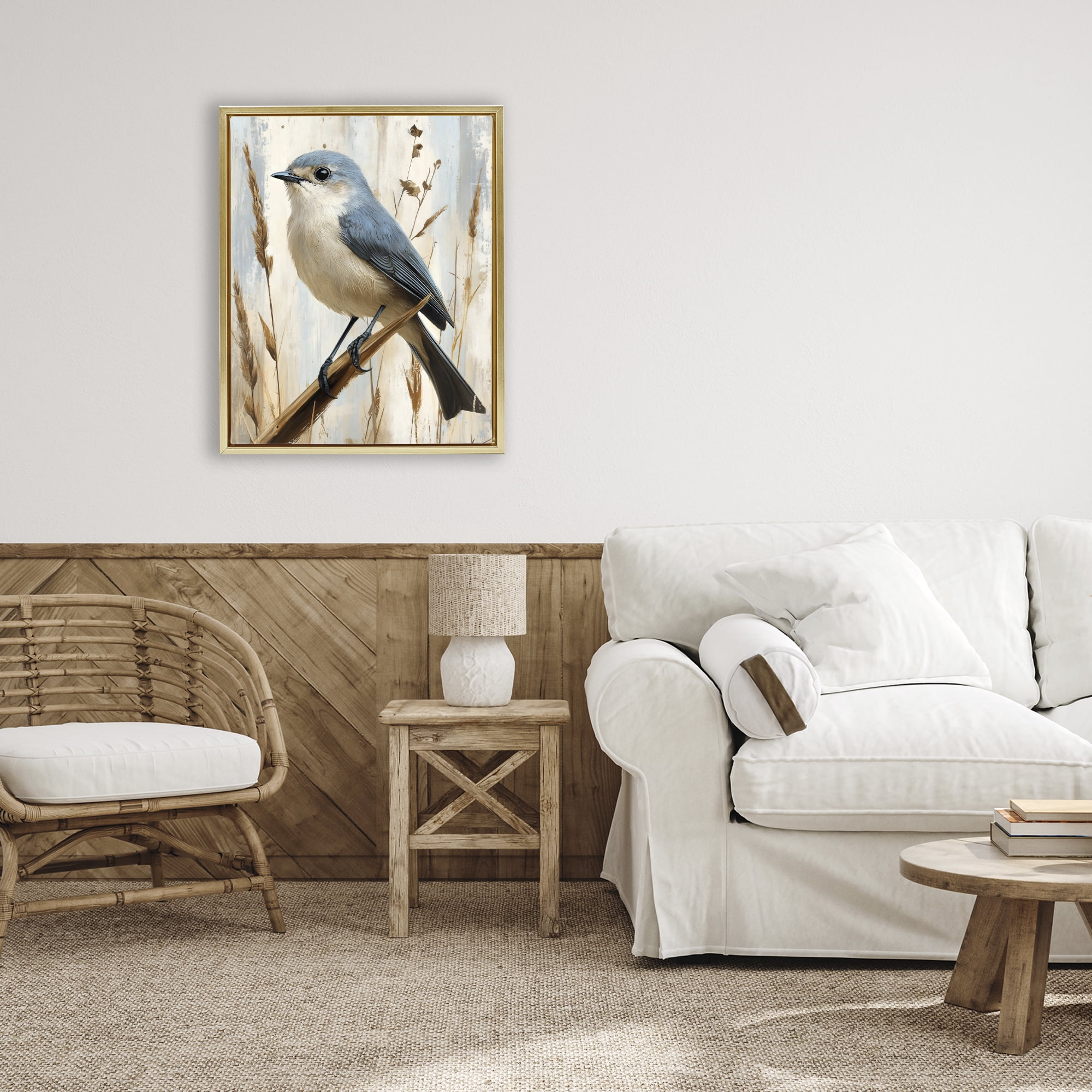 Stupell Industries Bluebird on Tall Glass Perch Gold Framed Floater Canvas Wall Art, design by Creative Studio