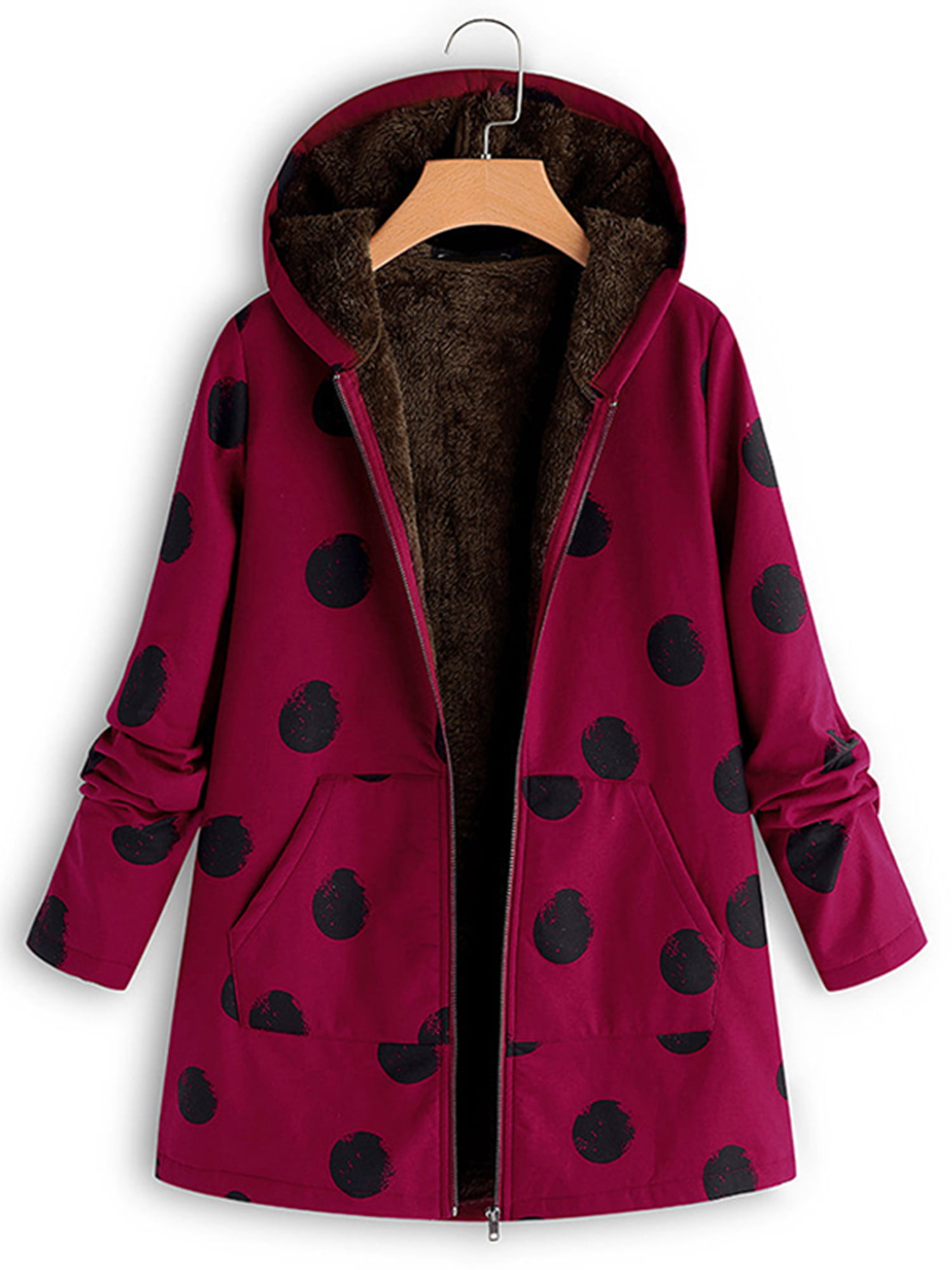 Lallc - Women's Winter Warm Plus Size Cardigan Spotted Hooded Coat ...
