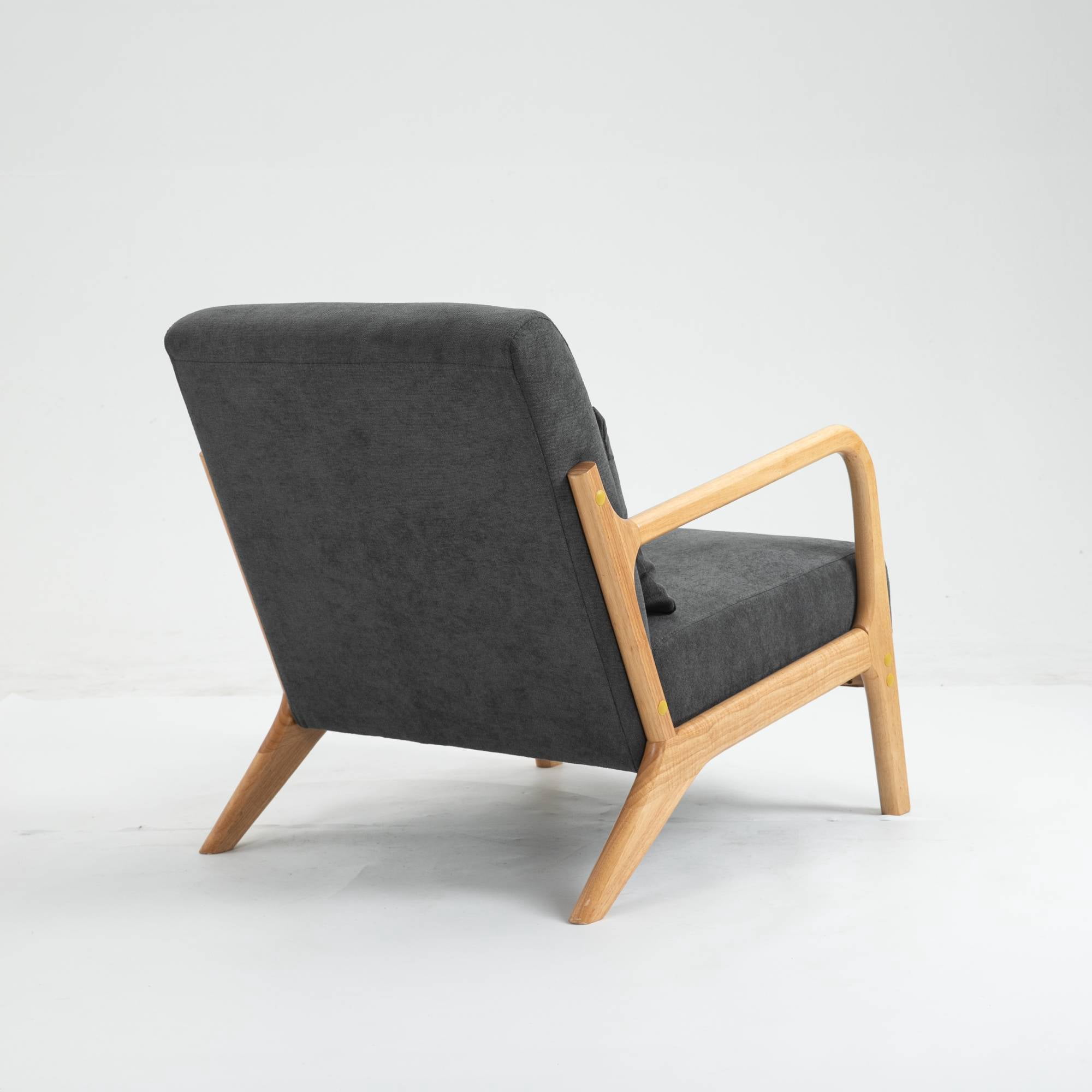 Mid-Century Modern Accent Chair with Pillow Velvet Lounge Arm Chair Comfy Reading Chair with Solid Wood Frame for Living Room, Bedroom, Dark Grey