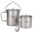 thumbnail image 1 of Ensemble de 3 Pcs en Titane Léger, Pot en Titane 750 ml, Tasse d'Eau 350 ml avec Couvercle, Poignée Pliable, Spork Pliable pour Camping, Randonnée, Backpacking en Plein Air, 1 of 7