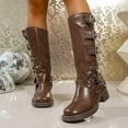 thumbnail image 6 of HAOTAGS Womens Long Boots, Buckle Strap Casual Thick Heel Square Toe Knee-Length Boots Brown 9, 6 of 9