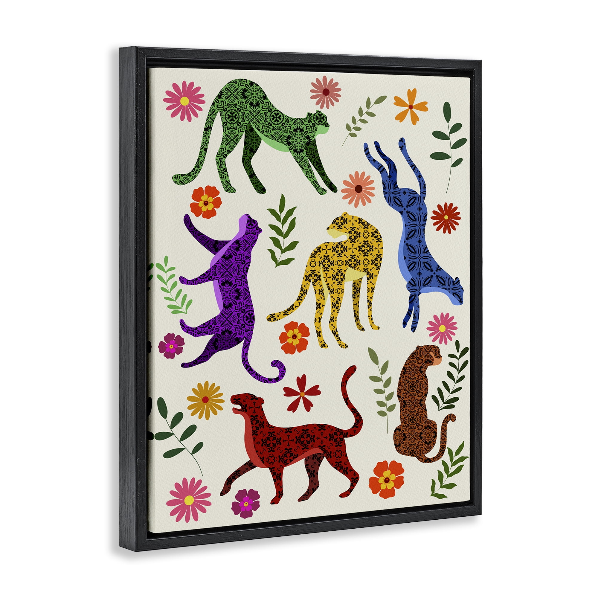 Stupell Industries Boho Patterned Cheetahs Animals & Insects Painting Black Floater Framed Art Print Wall Art, 25 x 31