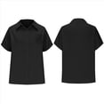 thumbnail image 3 of Camisa Estilo Boyfriend A Rayas Fruncidas para Mujer, Blusa Informal con Cuello Corto, Mangas , Botones y Bolsillo, Color Negro, Talla L, 3 of 7