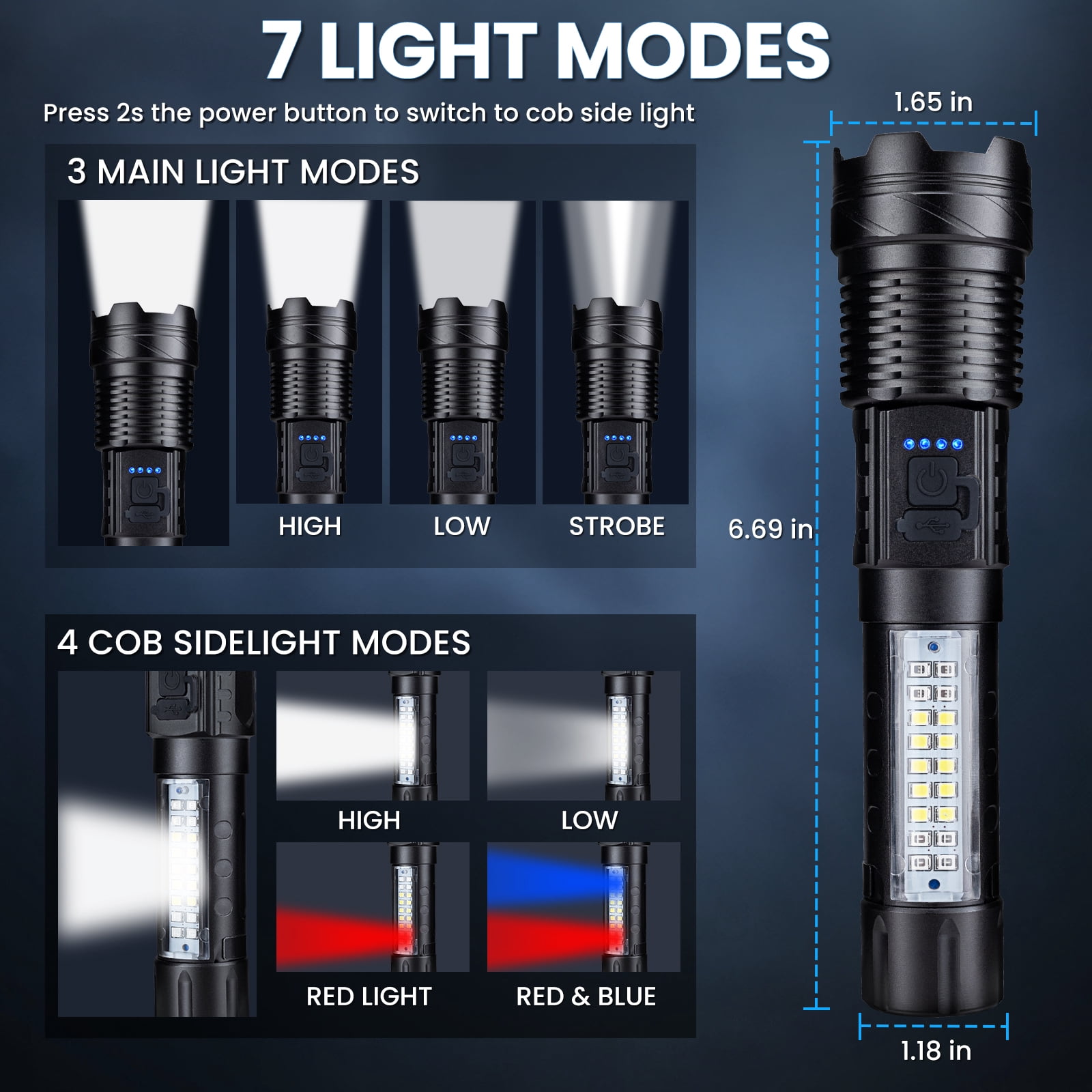 Flashlights Rechargeable High Lumens, Ultra Powerful LED 250000 Lumens Super Bright Tactical Flashlight High Power Handheld Flash Light Waterproof Zoomable 5 Modes For Camping, Emergency, Home - View #6