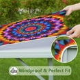 thumbnail image 6 of Colorful Tie Dye Peacock Mandala Pattern Square Fitted Tablecloth with Elastic Edge,Square Table Cover,Washable Elastic Table Cover for Home Kitchen Party Decor 34"x34", 6 of 6