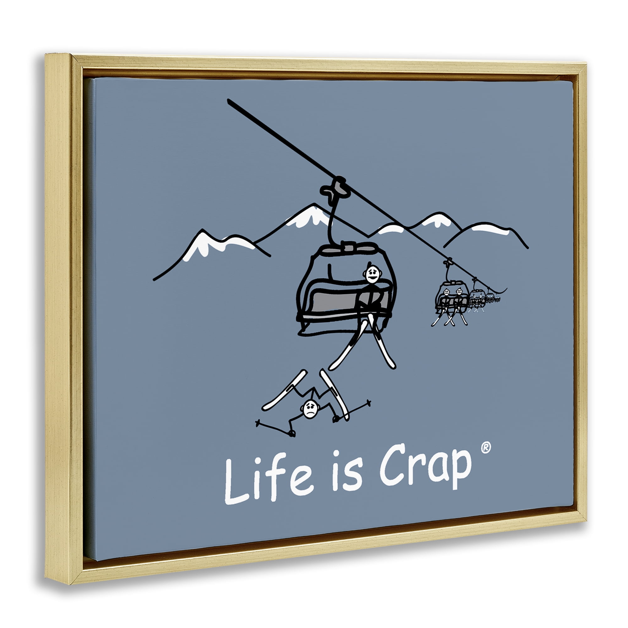 Stupell Industries Falling Ski Lift Novelty & Humor Painting Gold Floater Framed Canvas Art Print Wall Art, 31 x 25