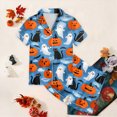 thumbnail image 5 of zuwimk Halloween Short Sleeve Pajamas Set For Kids Girls Bat Print Collared Tops And Shorts Pjs Set Loose Fit Casual Kids Halloween 2 Pces(Sky Blue,6-7 Years), 5 of 6