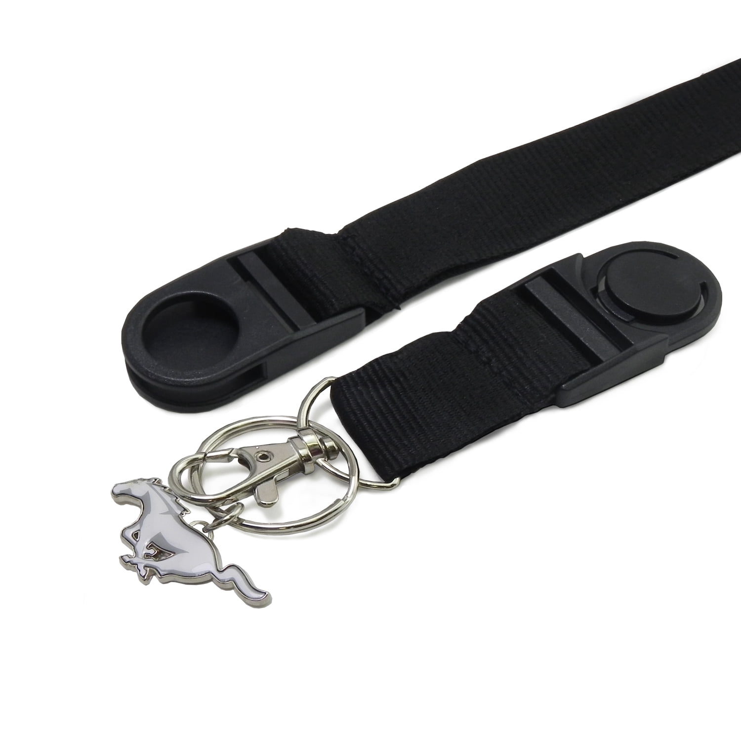 Ford Mustang Black Strap ID Holder Lanyard with 3D Mustang Metal Key Chain Charm