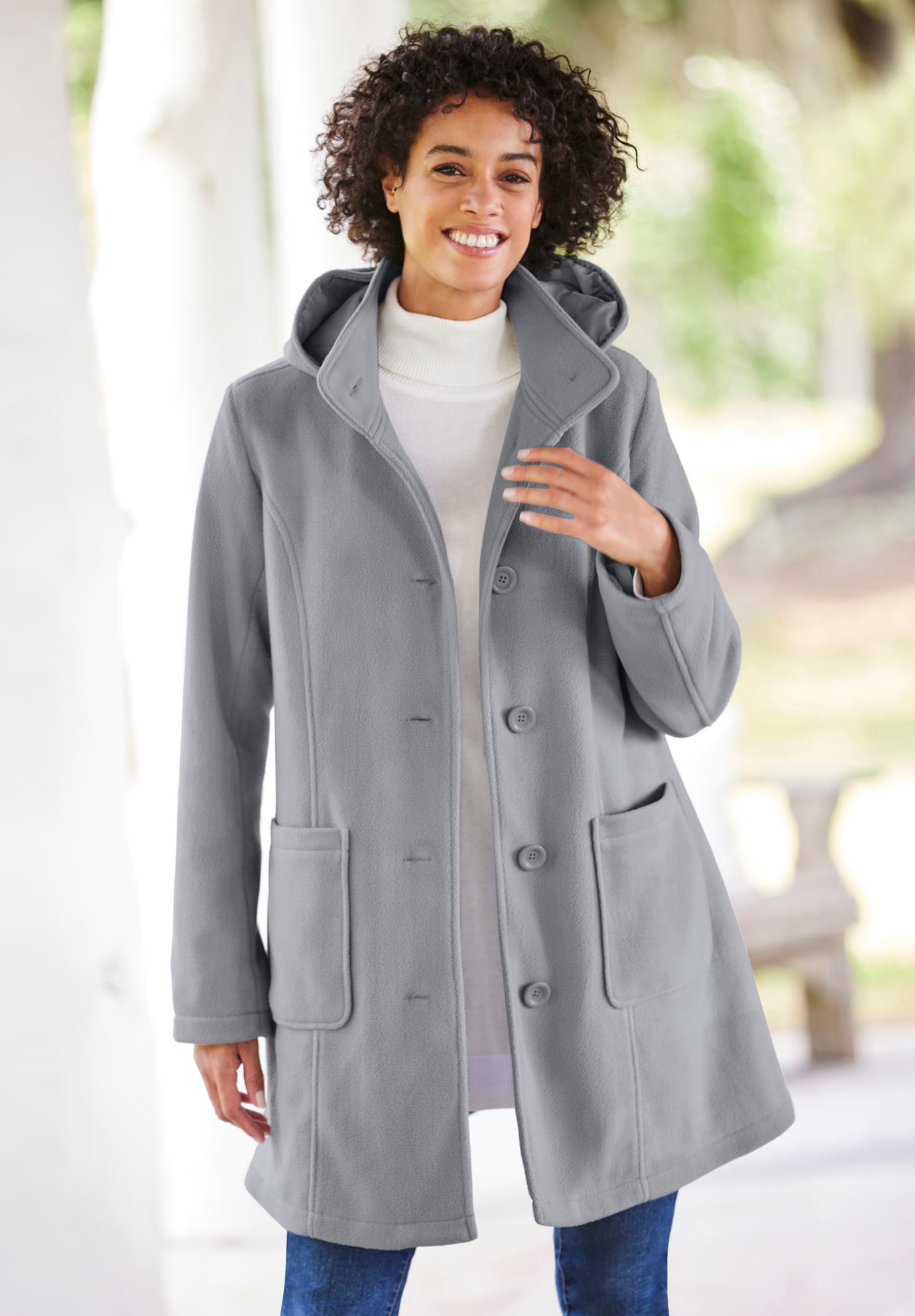 Plus Size Hooded A-Line Fleece Coat - image 5