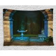 thumbnail image 1 of Gothic House Decor Tapestry, Forest Landscape from Ancient Archway Birds on Fountain Fairy Image, Wall Hanging for Bedroom Living Room Dorm Decor, 60W X 40L Inches, Blue Grey Green, by Ambesonne, 1 of 2