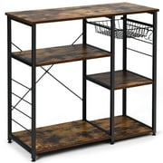 Ktaxon 4-Tier Kitchen Utility Storage Shelf Microwave Cart, Industrial Kitchen Baker's Rack Microwave Oven Stand, Coffee Bar Table Workstation, Rustic Brown