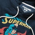 thumbnail image 2 of Superman Superhero Unisex Adult Slim Fit Pull-Over Heather Hoodie, Navy, Large, 2 of 5