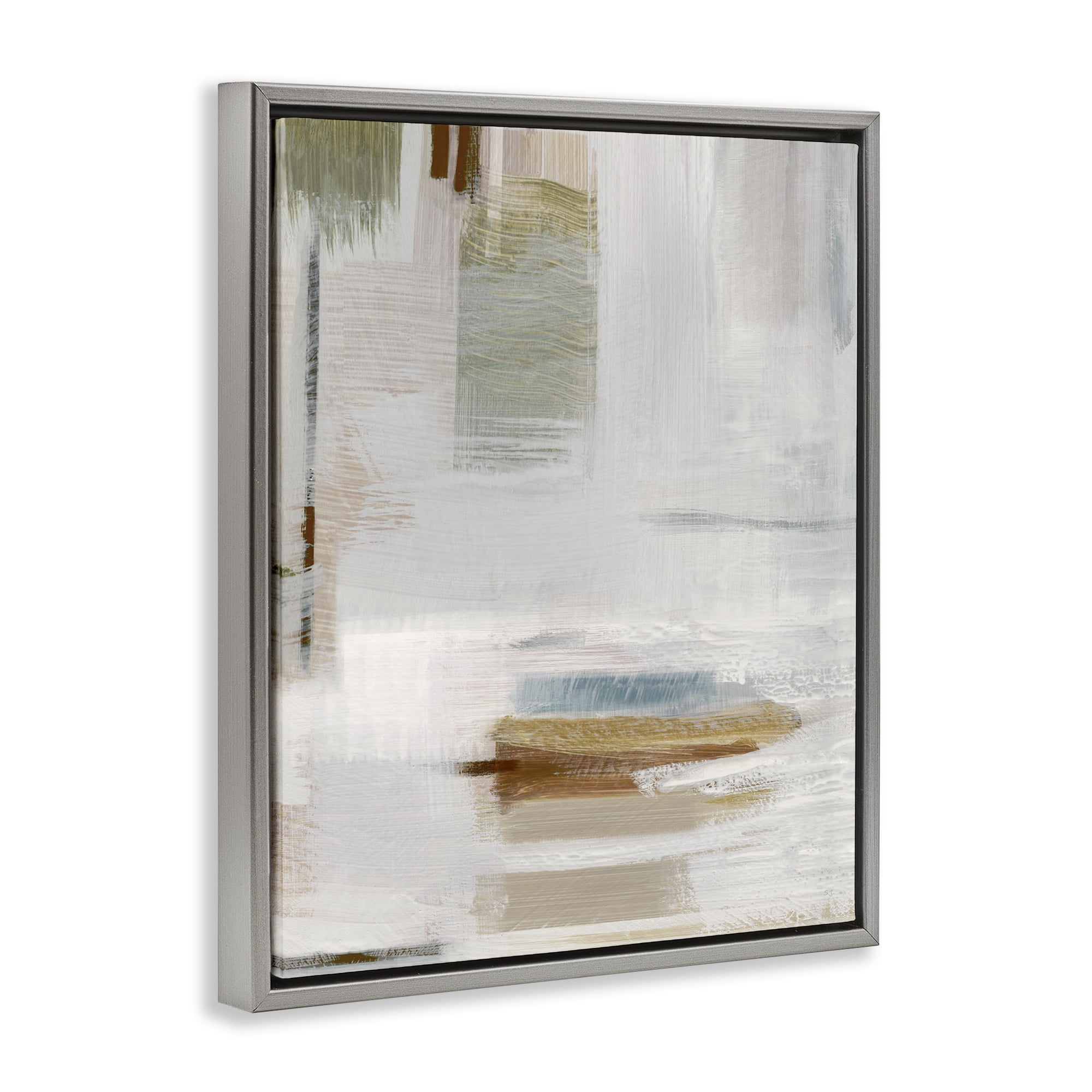 Stupell Industries Muted Neutral Composition Abstract Painting Gray Floater Framed Canvas Art Print Wall Art, 25 x 31
