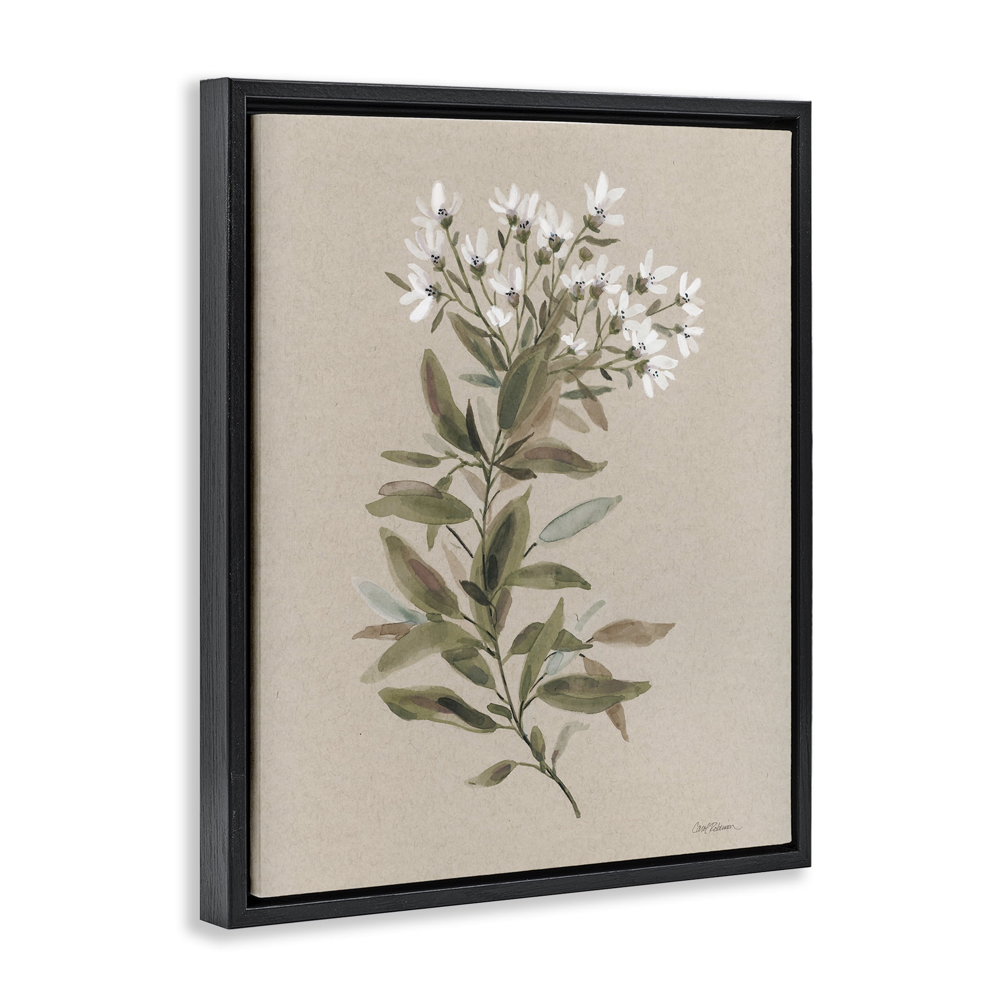 Stupell Industries Watercolor Wildflower Sprig Botanical & Floral Painting Black Floater Framed Art Print Wall Art, 17 x 21