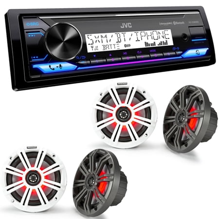 JVC KD-X38MBS Marine Digital Media Receiver with Bluetooth USB SiriusXM Ready Conformal Coated PCB with 2 Pairs KM654L 6.5 Marine Coax Speakers w/RGB Lighting