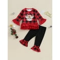 thumbnail image 2 of Suealasg Toddler Kids Girl 2Pcs Christmas Outfits Sets 1T 2T 3T 4T 5T Long Sleeve Elk Embroidery Plaid Tops Flared Pants Sets Little Girls Fall Winter Clothes Set, 2 of 9
