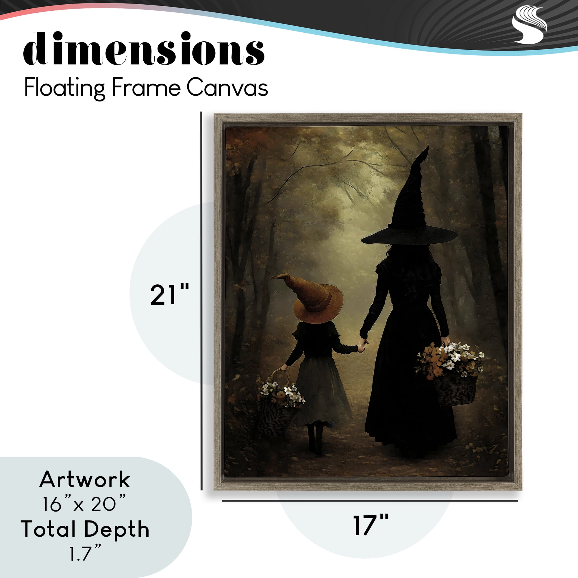 Witch & Daughter Mystical Forest Brown Framed Floater Canvas Wall Art, design by Arlington Prints